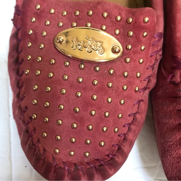Coach Ballet Flats Suede Studs Logo Loafers Leather Shoes Barbie Pink Comfort - Picture 4 of 15